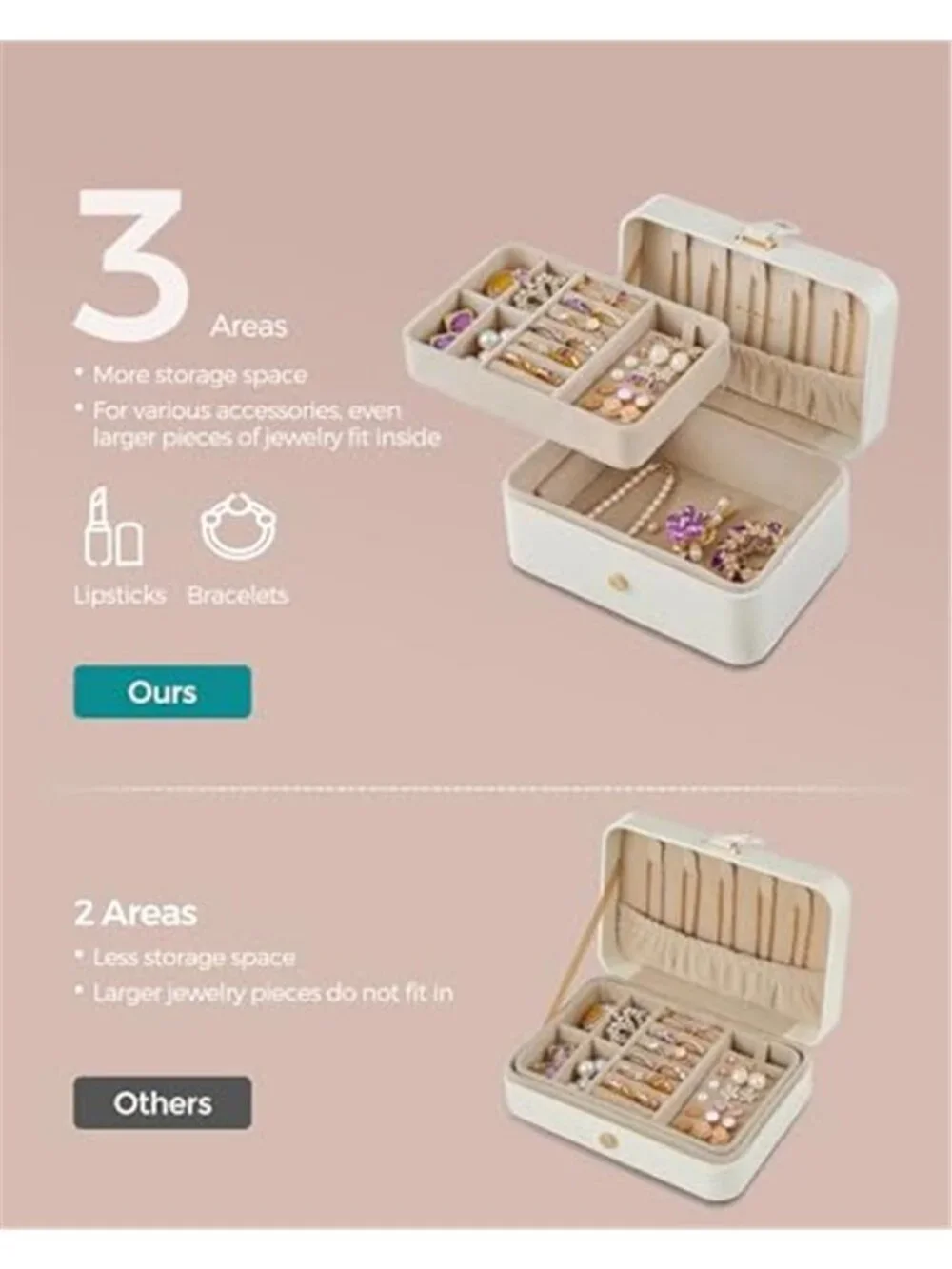 Travel Jewelry Organizer, 2-Layer Jewelry Case